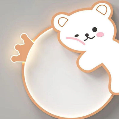 Modern Cute Children's Bear Iron Acrylic Eye Protection LED Flush Mount Ceiling Light