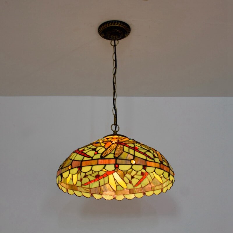 European Tiffany Stained Glass Creative Dragonfly Design 1-Light Pendant Light