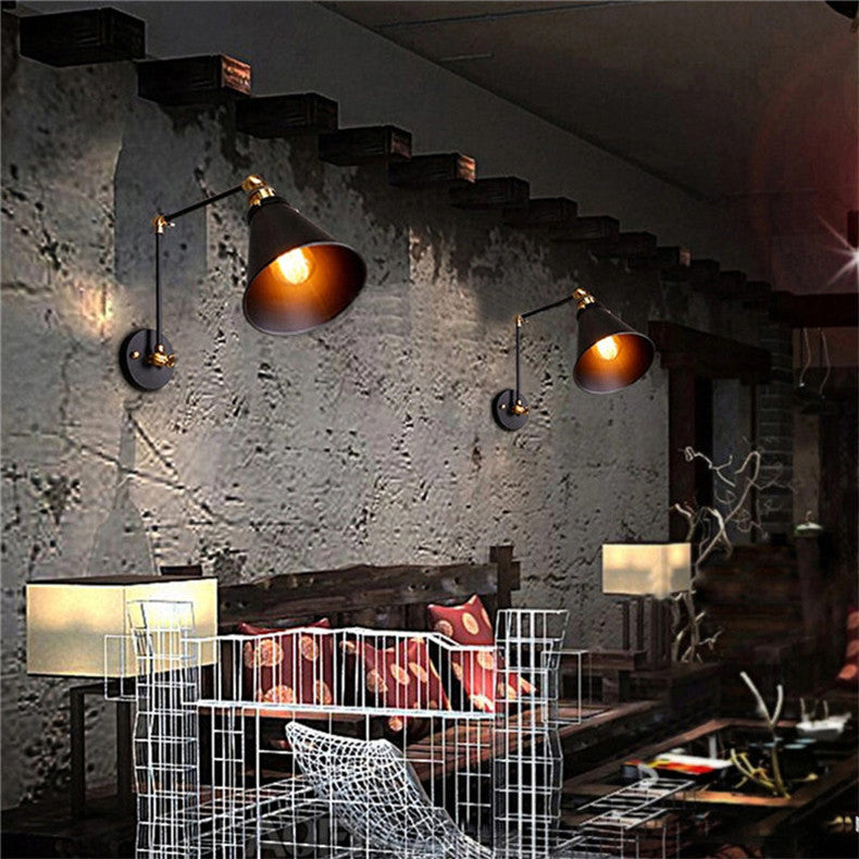 Lampe murale à une lumière rétractable en fer forgé industriel rétro 