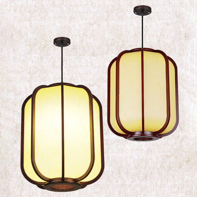 Modern Chinese Faux Sheepskin Wooden Lantern 1-Light Pendant Light