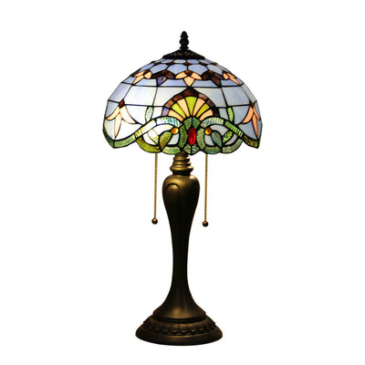 Vintage Tiffany Baroque Stained Glass Dome Pull Cord 1-Light Table Lamp