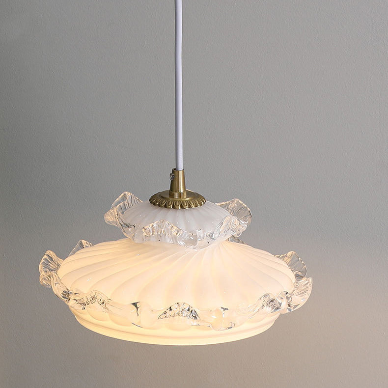 French Light Luxury Glass Petal Double Layer 1-Light Pendant Light