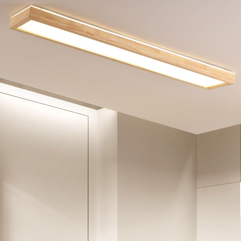 Japanese Minimalist Log Rectangular Walnut LED Flush Mount Ceiling Light