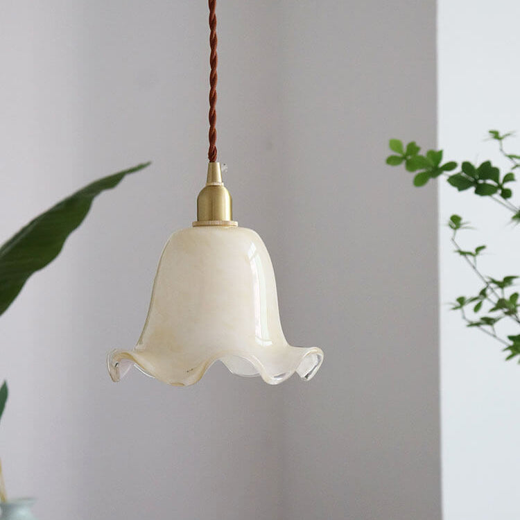Luz Colgante de 1 Luz de Latón y Vidrio con Flores Creativas Vintage 