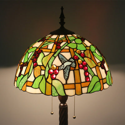 European Tiffany Fruit Bird Stained Glass Dome 2-Light Standing Floor Lamp