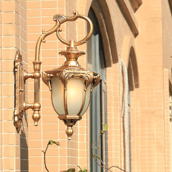 Traditional European Aluminum Glass Carved Lantern 1-Light Outdoor Waterproof Wall Sconce Lamp