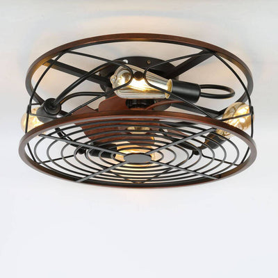 Nordic Industrial Wrought Iron Cylinder 4-Light Flush Mount Ceiling Invisible Fan Light