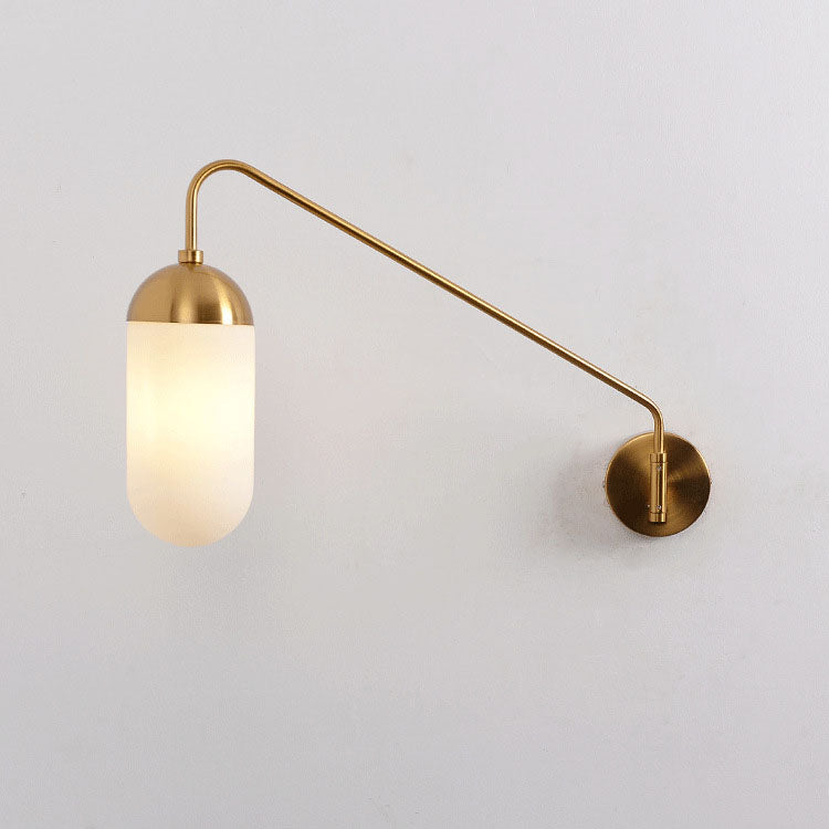 Zeitgenössische nordische Eisen-Glas-Säulen-Wandlampe mit 1 Licht und schwenkbarem Arm, langem Stab, für Wohnzimmer und Schlafzimmer 