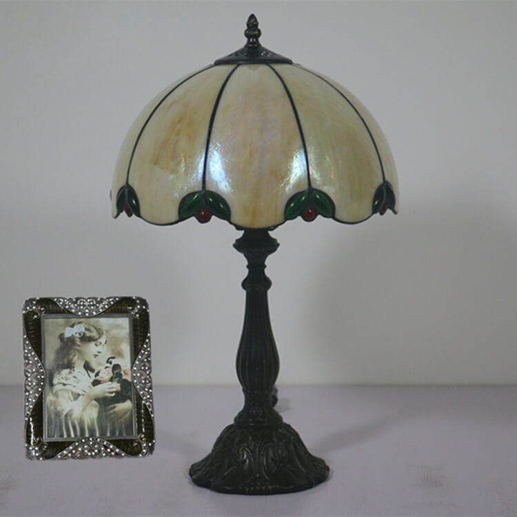 Vintage Tiffany Roses Buntglaskegel 1-Licht Tischlampe