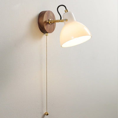 Modern Minimalist Horn Hanging Chain Walnut Wood Brass Glass 1-Light Wall Sconce Lamp