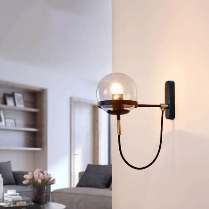 Modern Minimalist Round Ball Electroplated Copper Glass 1-Light Wall Sconce Lamp For Bedroom