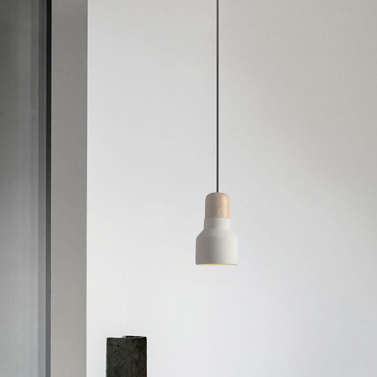 Suspension Luminaire à 1 Lumière en Bois de Sable Blanc Minimaliste Moderne en Forme de Trompette Évasée 