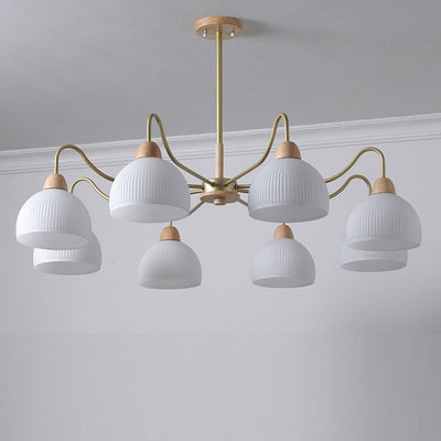 Nordic Japanese Glass Round Wood 3/6/8 Light Chandelier