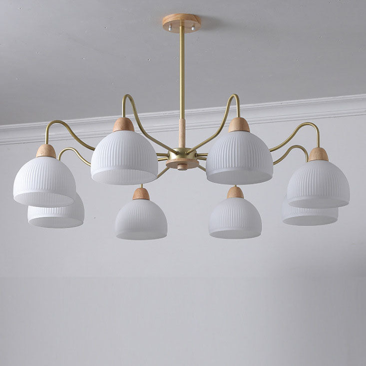 Nordic Japanese Glass Round Wood 3/6/8 Light Chandelier