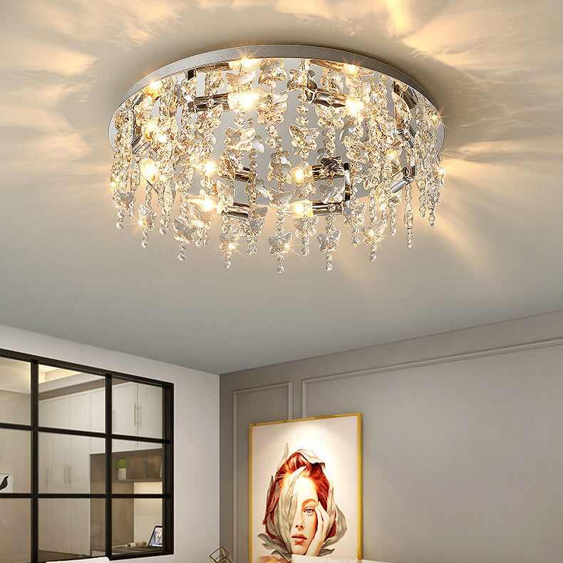 Modern Luxury Crystal Round Butterfly Pendant 6/8/12 Light Flush Mount Ceiling Light