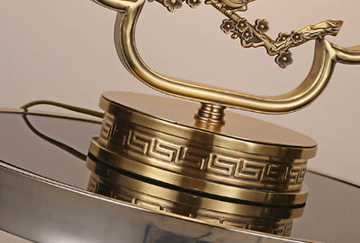 Lampe de table en verre chinois avec une lumière et sculpture en cuivre 