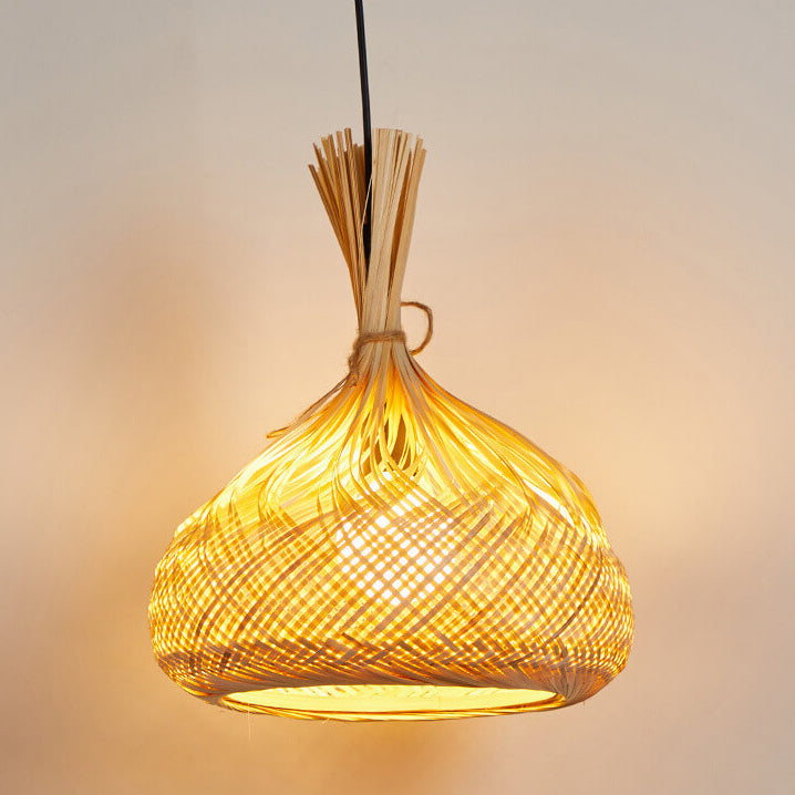 Modern Bamboo Weaving Pear Drop 1-Light Pendant Light