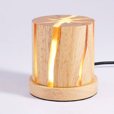 Nordic Minimalist Wooden Resin Column Mini LED Night Light Table Lamp