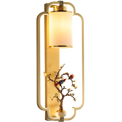 Modern Chinese Brass Jade Ring Knot LED Wall Sconce Lamp