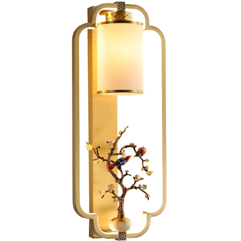 Modern Chinese Brass Jade Ring Knot LED Wall Sconce Lamp