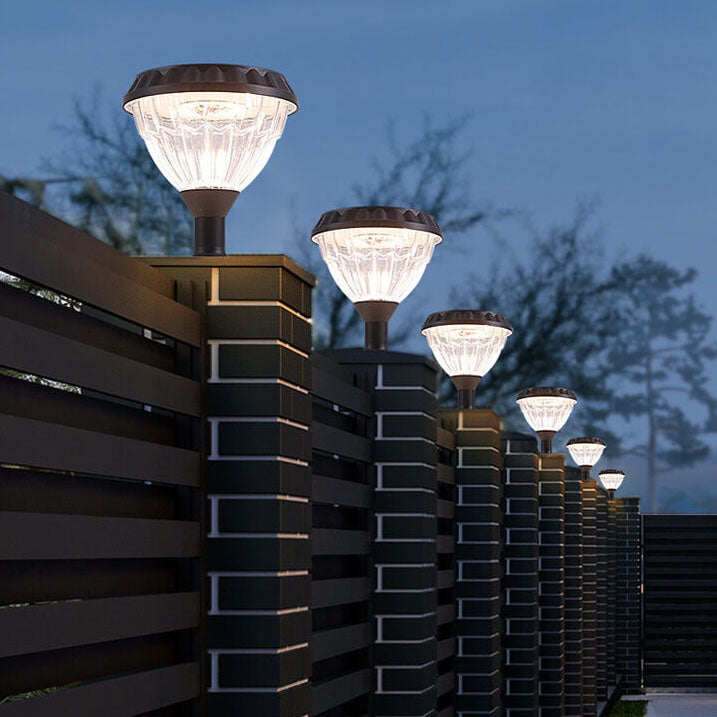 Moderne schwarze Solar-Säule aus Aluminiumguss mit Glas für den Außenbereich, wasserdicht 
