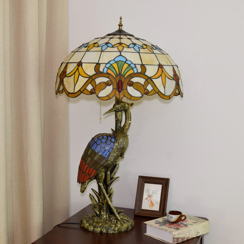 Lampe de table Tiffany en verre teinté à 3 lumières, luxe léger rétro européen, grue féminine 