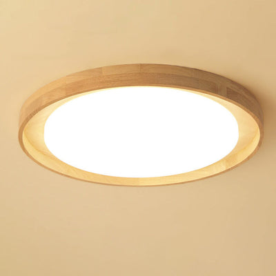 Japanese Simple Log Round LED Flush Mount Ceiling Light