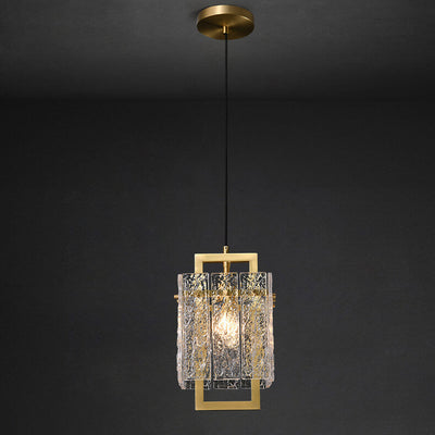 Modern Luxury Glass Brass Square 1-Light Pendant Light