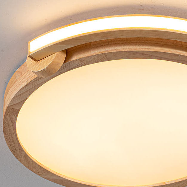 Simple Japanese Wood Log Round Acrylic LED Flush Mount Ceiling Light