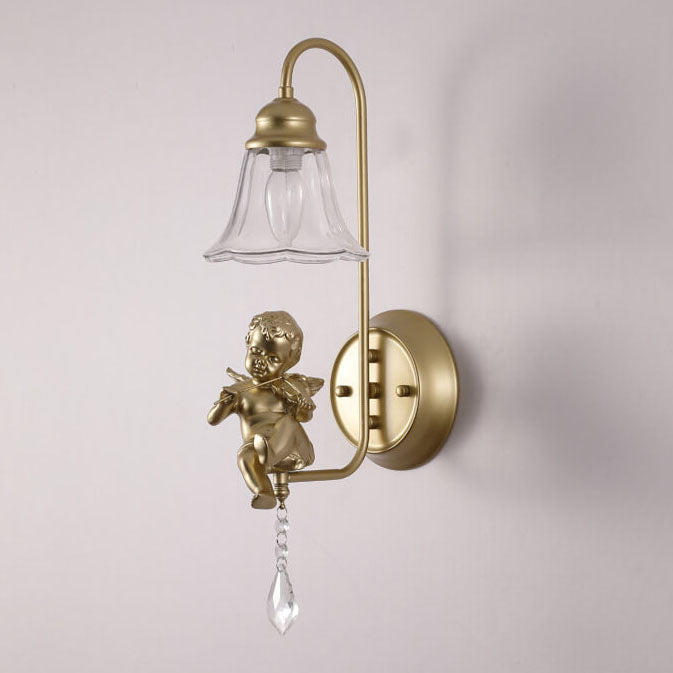 Traditionelle Vintage-Wandleuchte mit 1 Flamme aus Glas und Eisen in Kegelform für Wohnzimmer und Schlafzimmer 