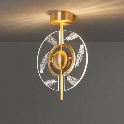 Modern Creative Acrylic Feather Brass LED Semi-Flush Mount Ceiling Light