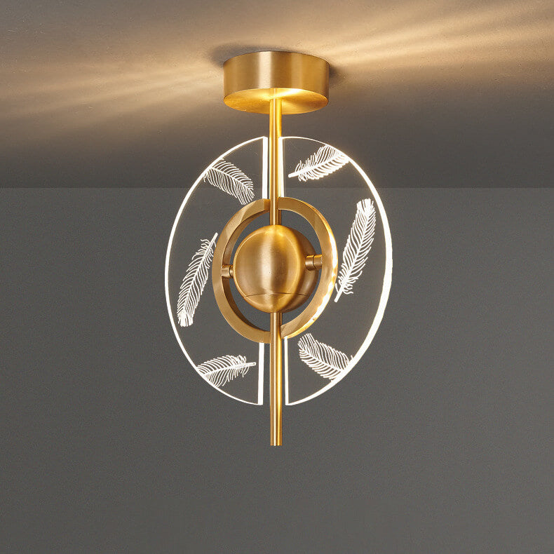 Modern Creative Acrylic Feather Brass LED Semi-Flush Mount Ceiling Light