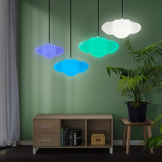 تصميم حديث من الراتنج على شكل سحابة عائمة مع ضوء قلادة LED ملون 