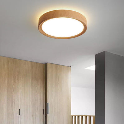 Modern Minimalist Round Wood Grain Iron Acrylic LED Flush Mount Light