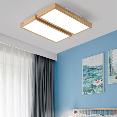 Nordic Japanese Log Wood  Rectangular LED Flush Mount Ceiling Light