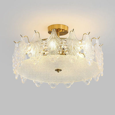 French Luxury Glass Round Drum 5/6/8 Light Semi-Flush Mount Ceiling Light