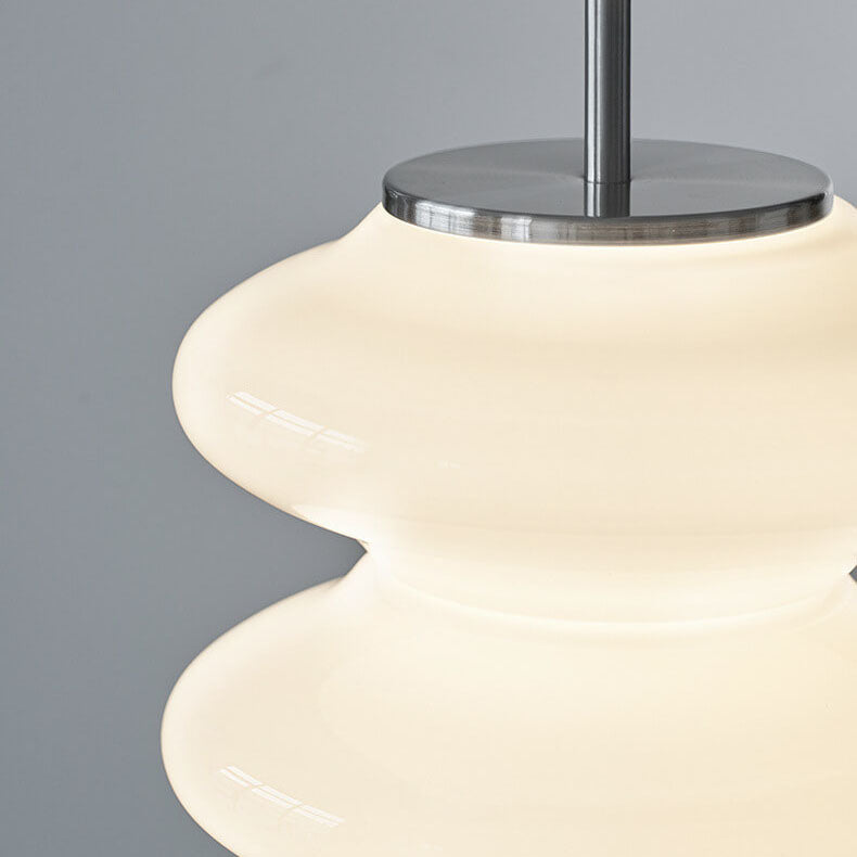 Contemporary Nordic Antique Milk White Glass Gourd LED Pendant Light For Bedroom