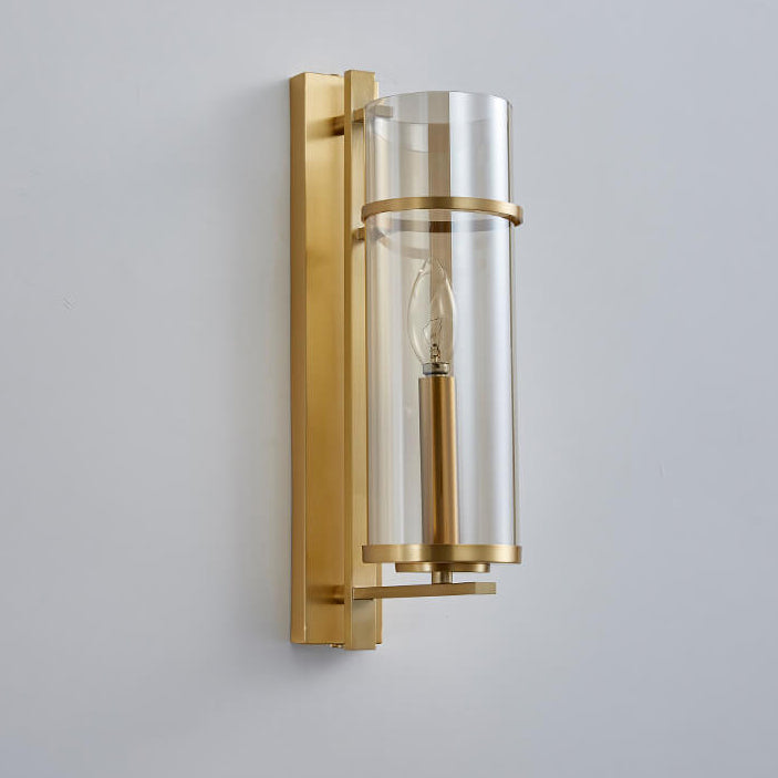 Nordic Luxury Brass Columnar Glass 1-Light Wall Sconce Lamp