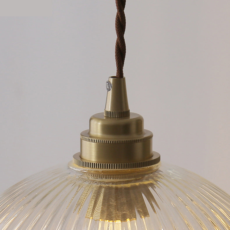 Moderne Einfachheit geripptes Glas Halbkreis Schatten Kupfer 1-Licht Pendelleuchte für Wohnzimmer 