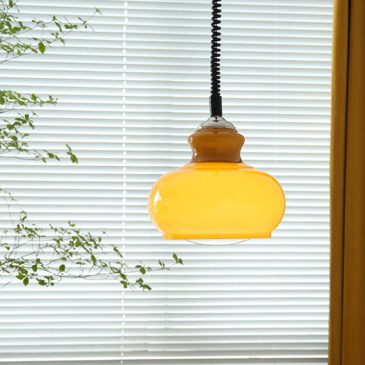 Contemporary Nordic Glass Iron Round Gourd 1-Light Pendant Light for Living Room