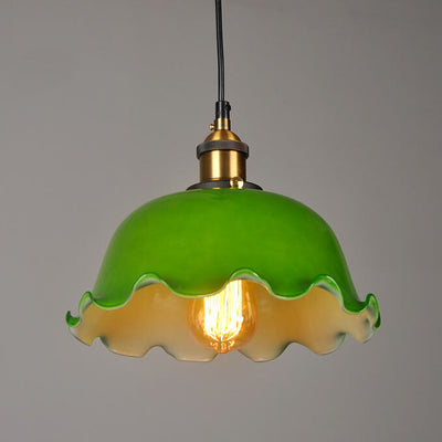 Vintage Green Glass Dome 1-Light Pendant Light