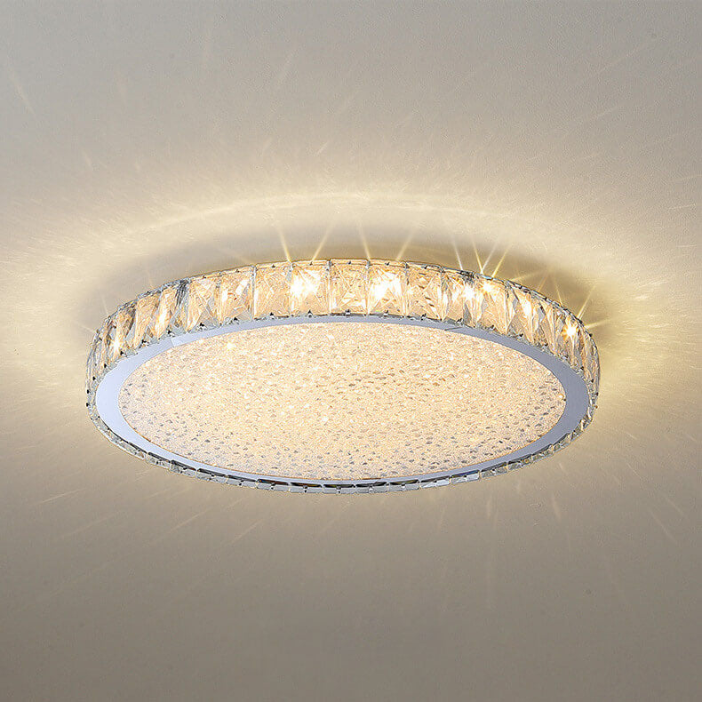 Modern Light Luxury Crystal Square Round Stainless Steel LED Flush Mount Ceiling Light