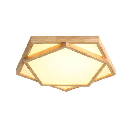 Modern Nordic Solid Wood Geometric LED Flush Mount Lighting Ceiling Light