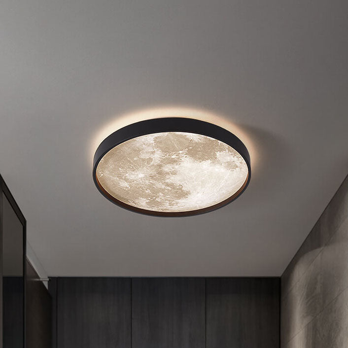 Modern Minimalist Moon Round Iron Acrylic LED Flush Mount Ceiling Light for Living Room