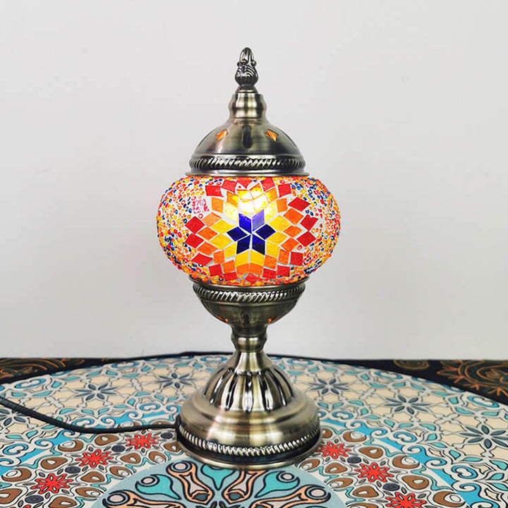 Lámpara de Mesa de 1 Luz con Pantalla de Vidrio de Colores Turca Vintage 
