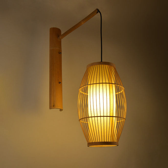 Japanese Creative Bamboo Weaving Oval Lantern 1- Light Wall Sconce Lamp
