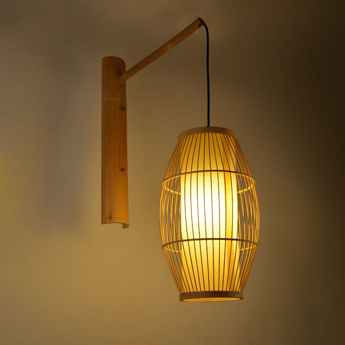 Japanese Creative Bamboo Weaving Oval Lantern 1- Light Wall Sconce Lamp