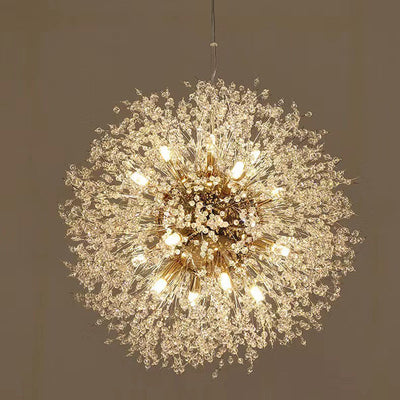 Contemporary Scandinavian Dandelion Hardware Crystal 8/9/12/16 Light Chandelier For Bedroom