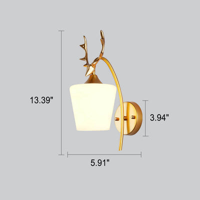 Nordic Creative Antler Glass Cone Shade 1-Light Wall Sconce Lamp