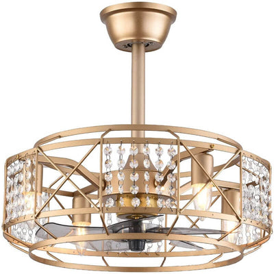 Modern Luxury Gold Drum Crystal 4-Light Downrods Ceiling Fan Light